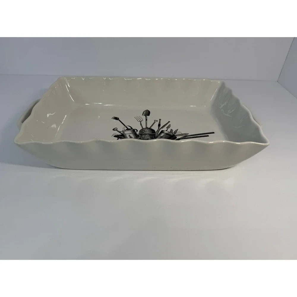 Mary Lake-Thompson Ceramic Stoneware Garden Wheelbarrow Scalloped Baking Dish‎